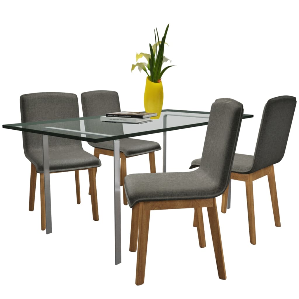 vidaXL Spisestoler 4 stk lysegrå stoff og heltre eik