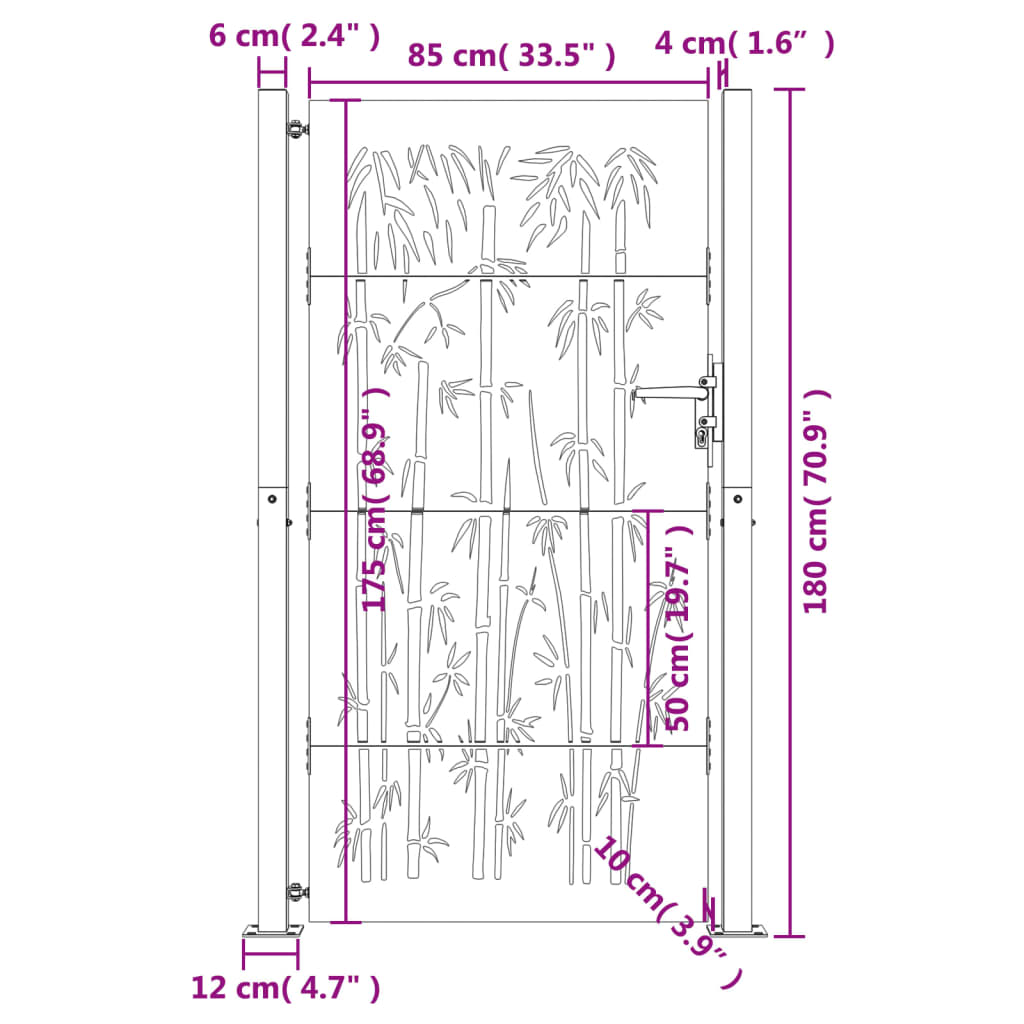 vidaXL Hageport 105x180 cm cortenstål bambusdesign