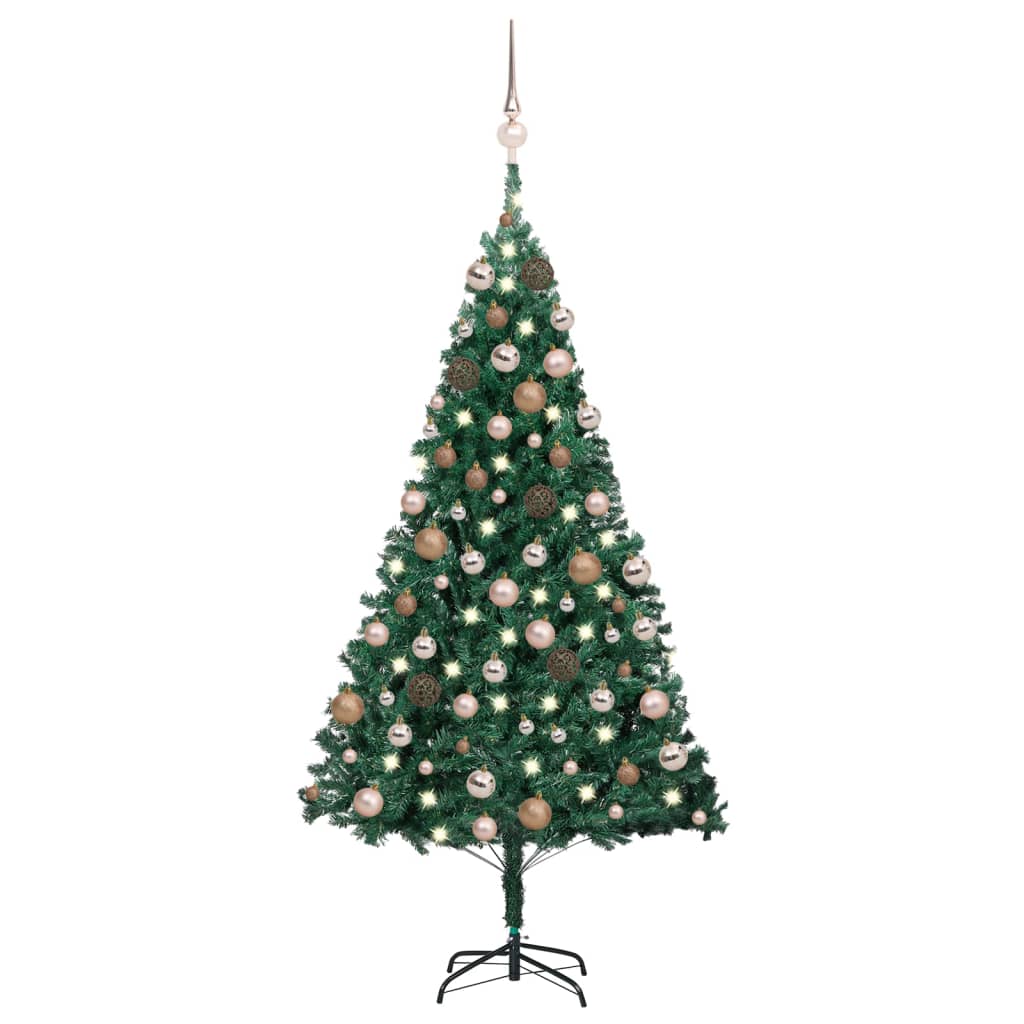 vidaXL Kunstig juletre med LED og kulesett grønn 150 cm PVC