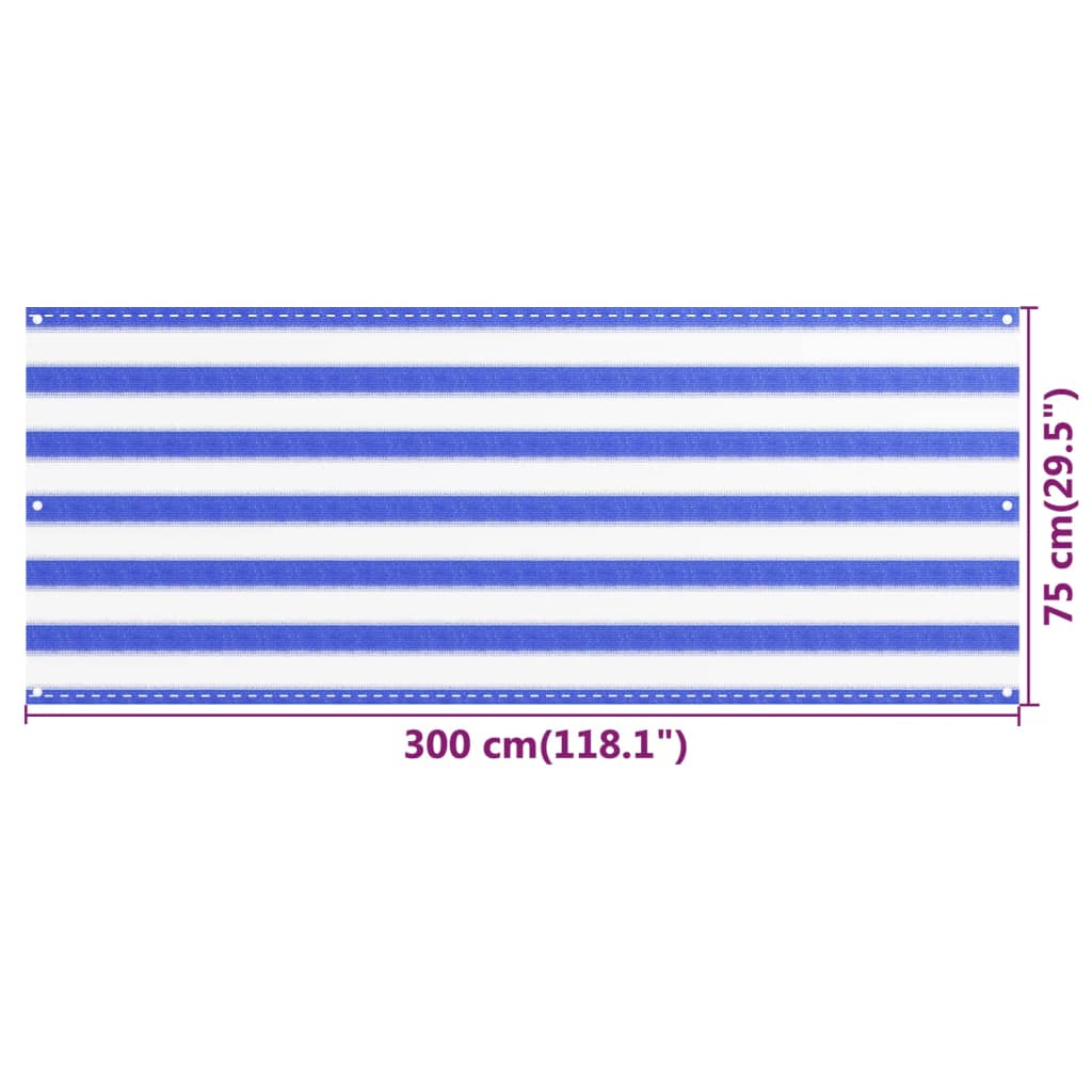 vidaXL Balkongskjerm blå og hvit 75x300 cm HDPE