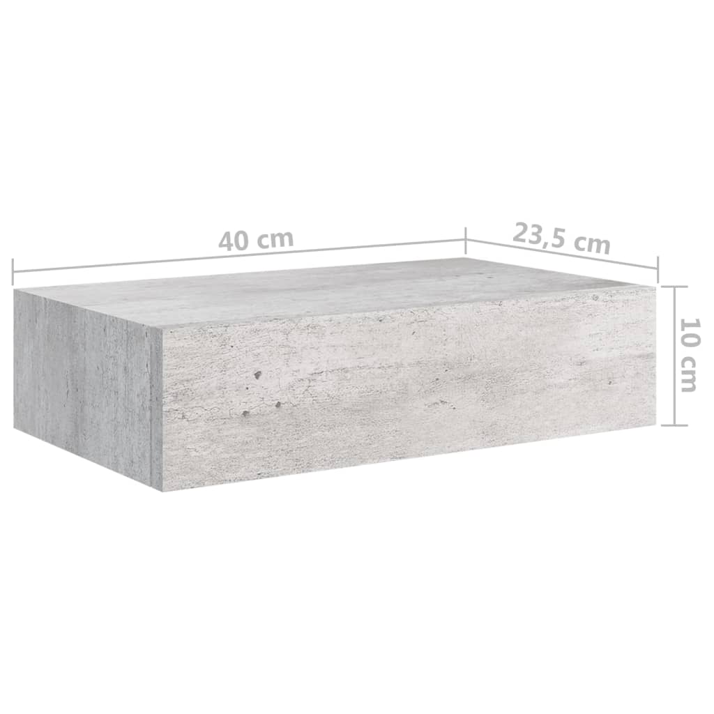 vidaXL Veggmontert skuffehylle betonggrå 40x23,5x10 cm MDF