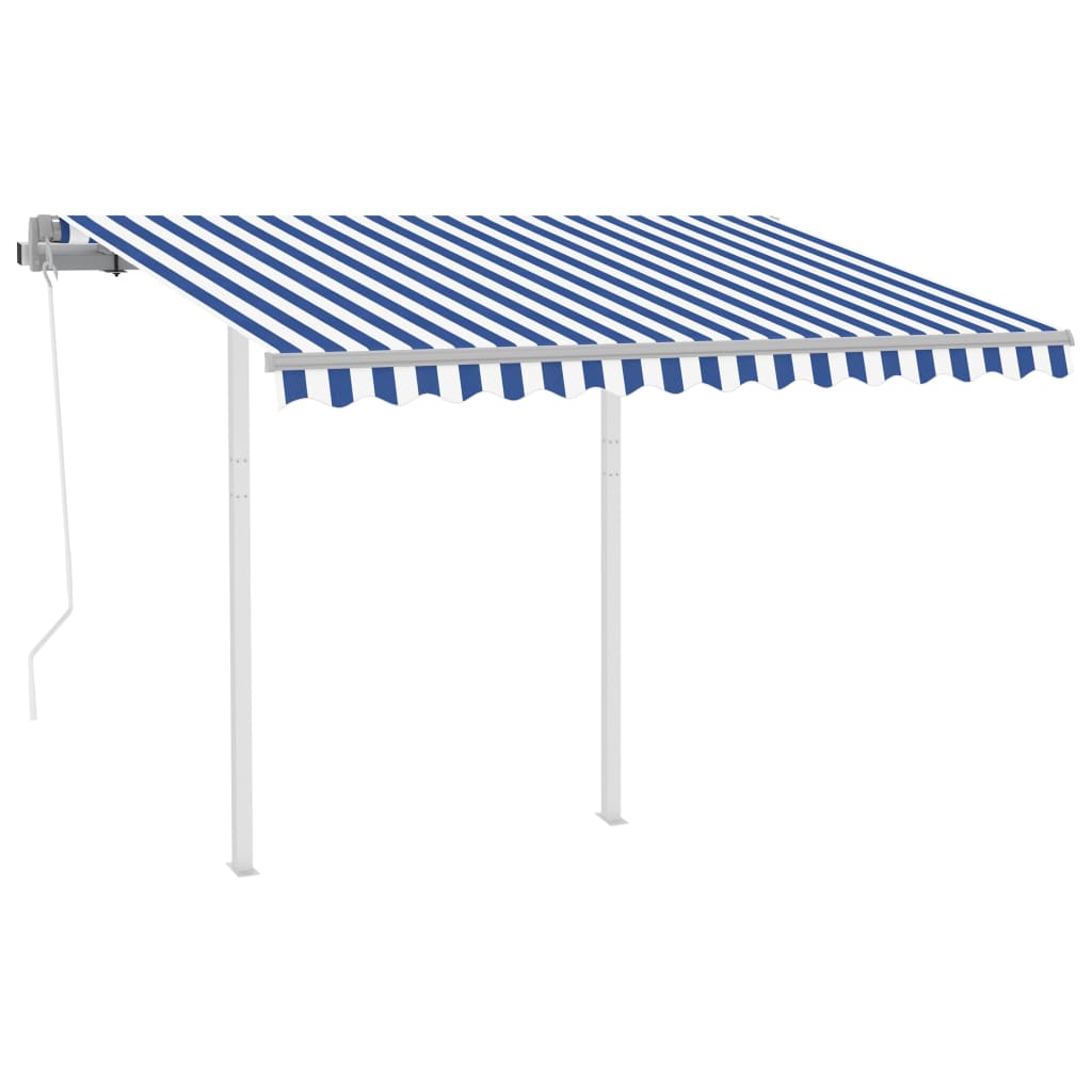 vidaXL Automatisk uttrekkbar markise med stolper 3x2,5 m blå og hvit
