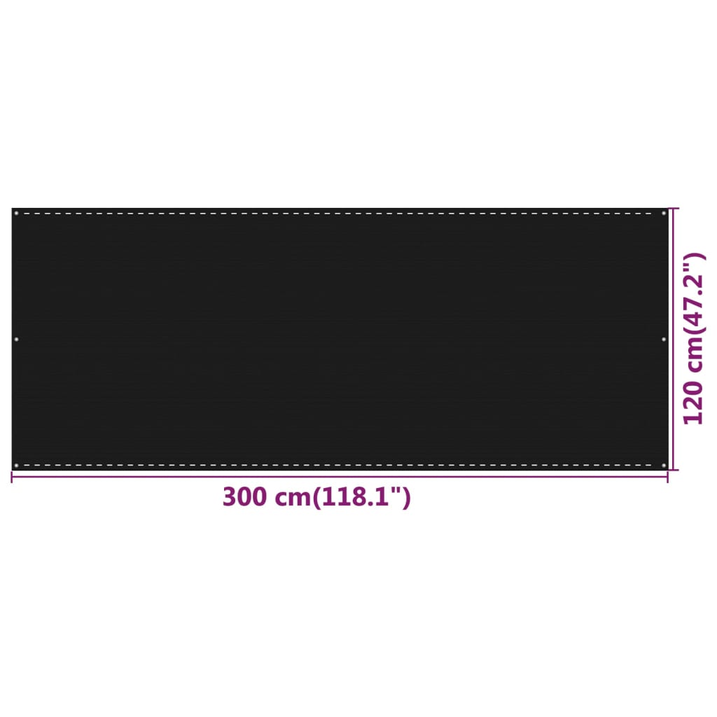 vidaXL Balkongskjerm svart 120x300 cm HDPE