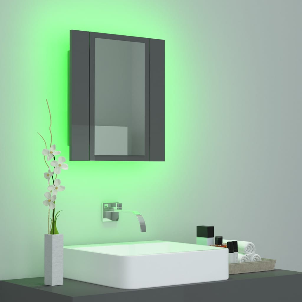 vidaXL LED-speilskap høyglans grå 40x12x45 cm akryl