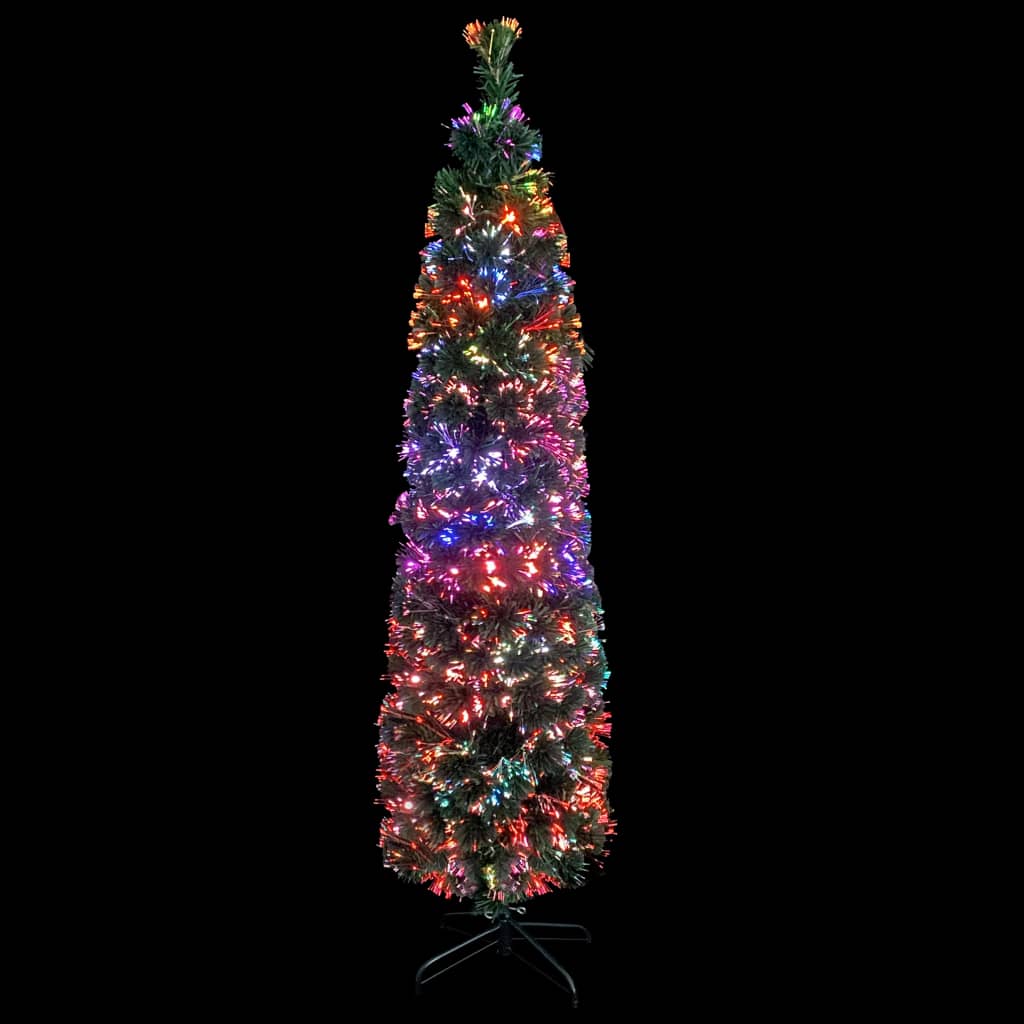 vidaXL Slankt kunstig juletre med stativ 150 cm fiberoptikk