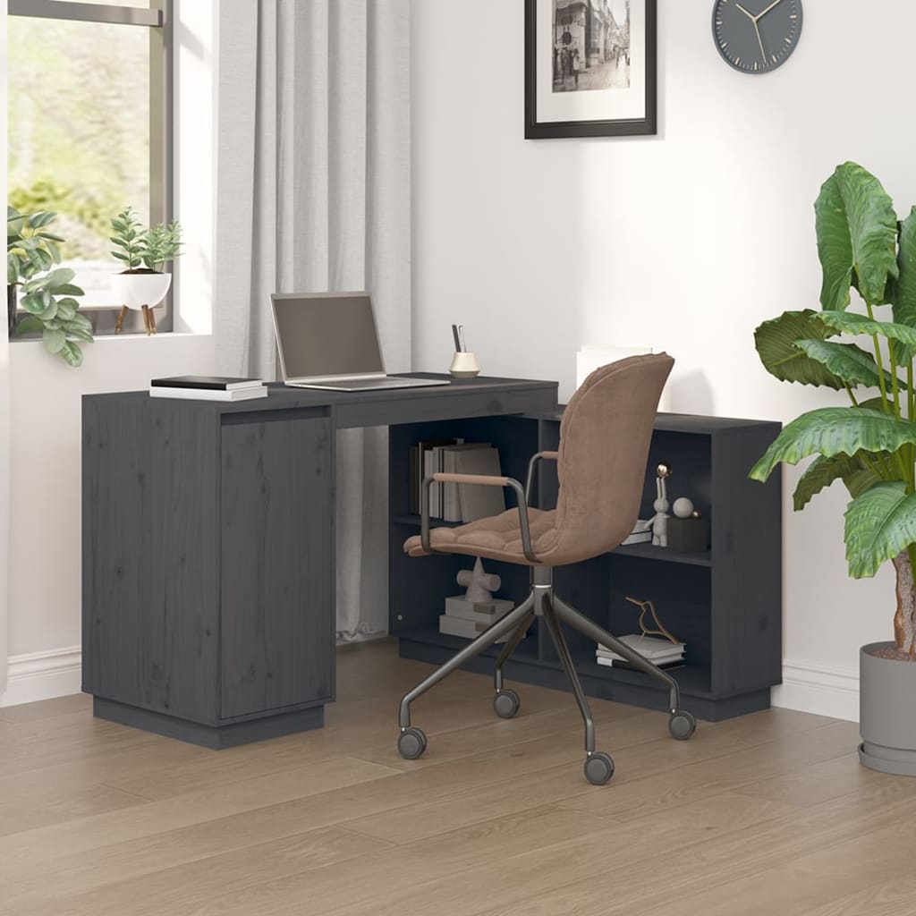 vidaXL Skrivebord grå 110x50x75 cm heltre furu