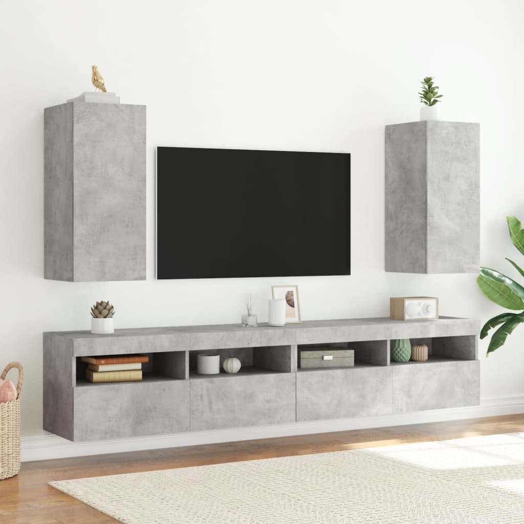 vidaXL Vegghengt TV-benk med LED-lys betonggrå 30,5x35x70 cm