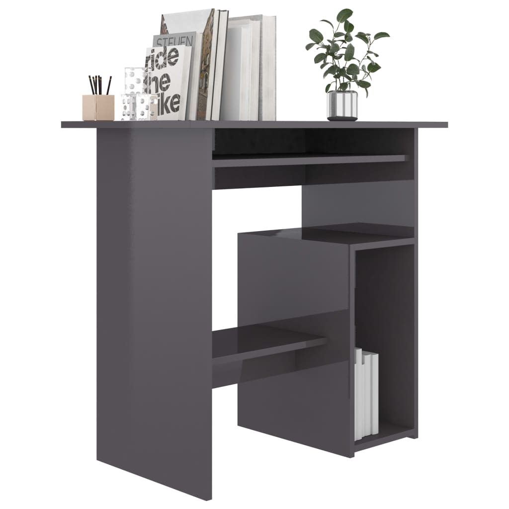 vidaXL Skrivebord høyglans grå 80x45x74 cm sponplate