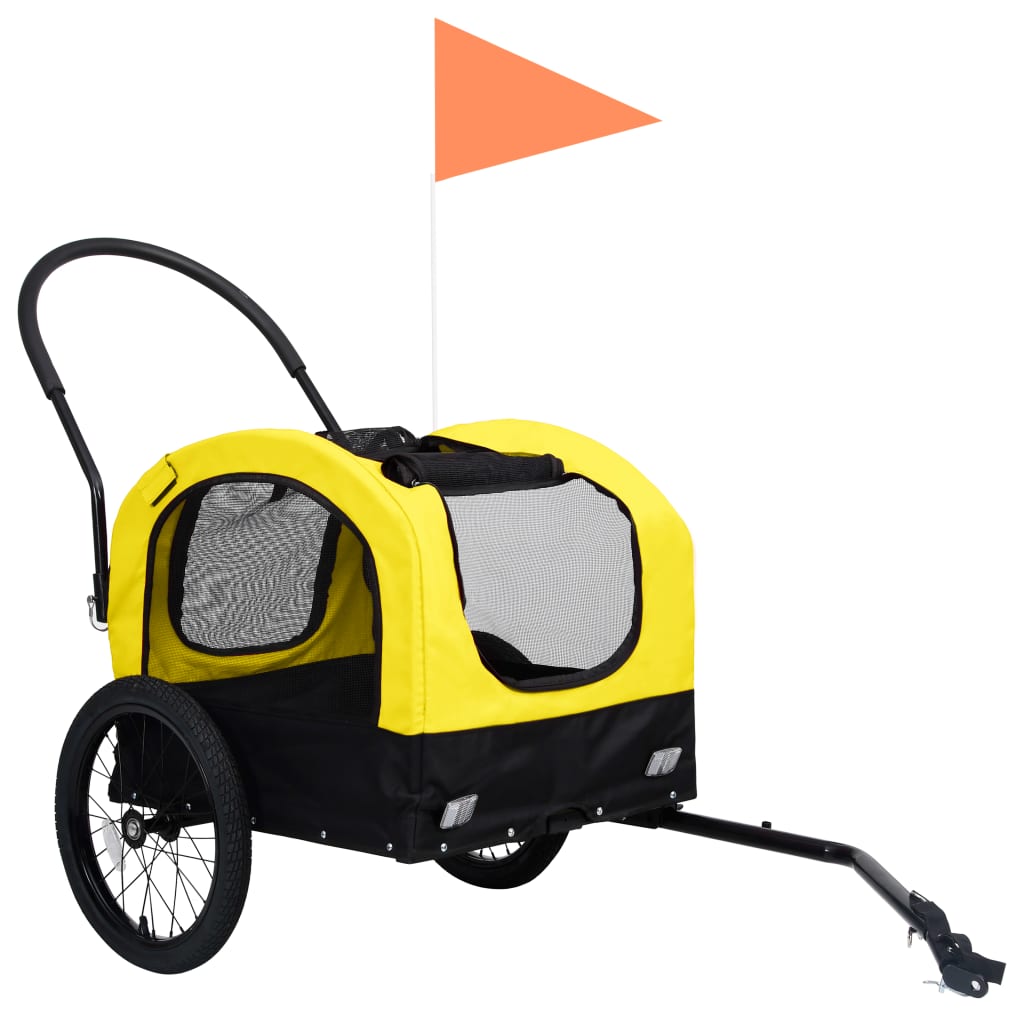 vidaXL Sykkeltilhenger og joggevogn for kjæledyr 2-i-1 gul og svart