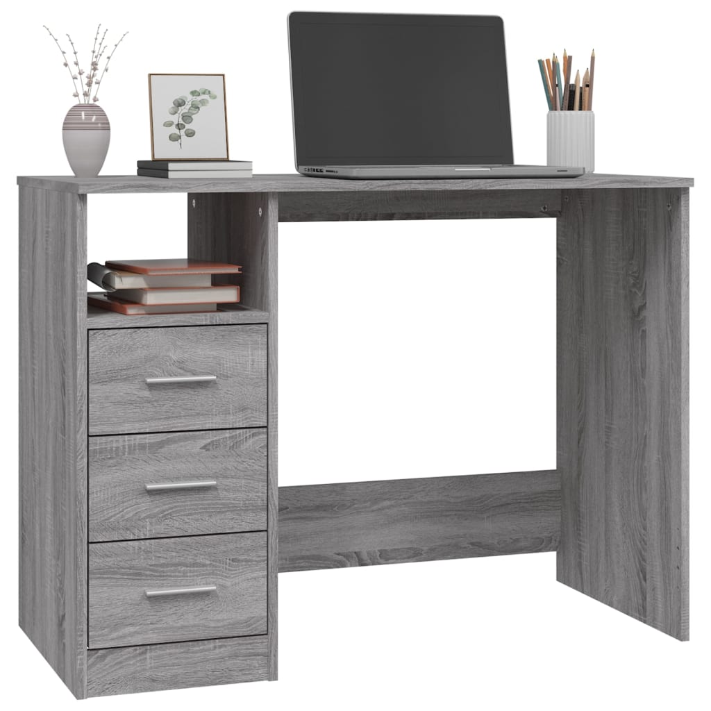 vidaXL Skrivebord med skuffer grå sonoma 102x50x76 cm konstruert tre
