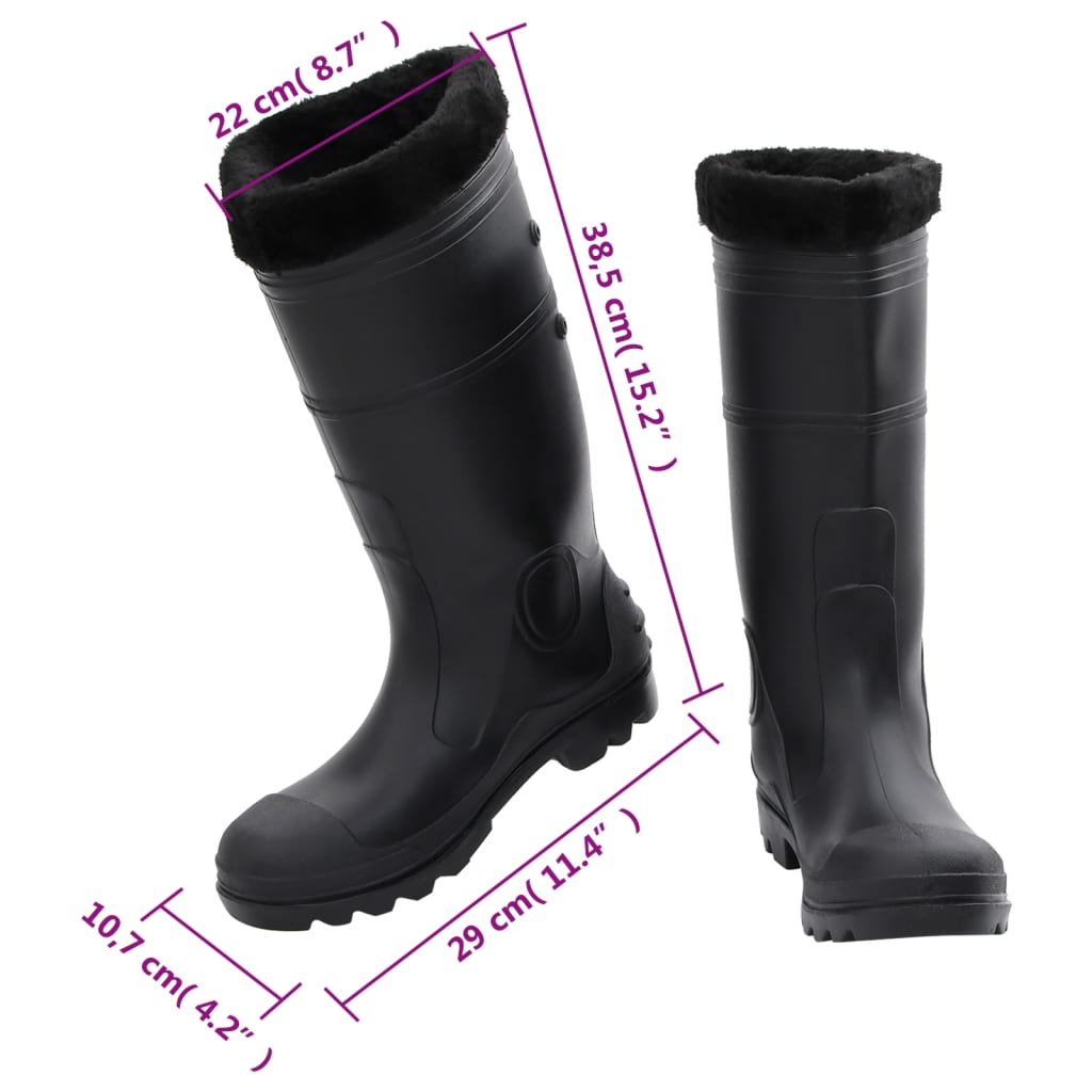 vidaXL Regnstøvler med avtakbare sokker svart str 42 PVC