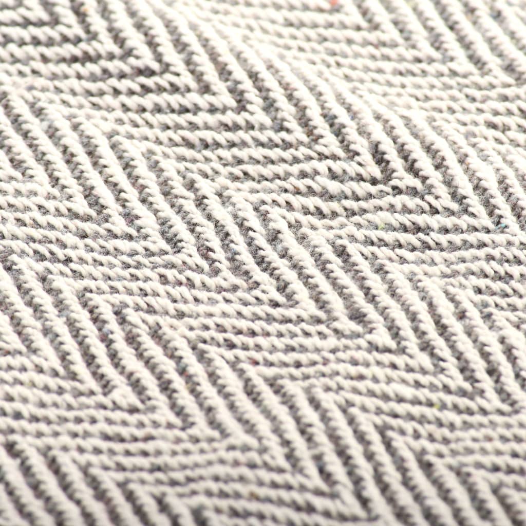 vidaXL Pledd bomull fiskebeinsmønster 160x210 cm grå
