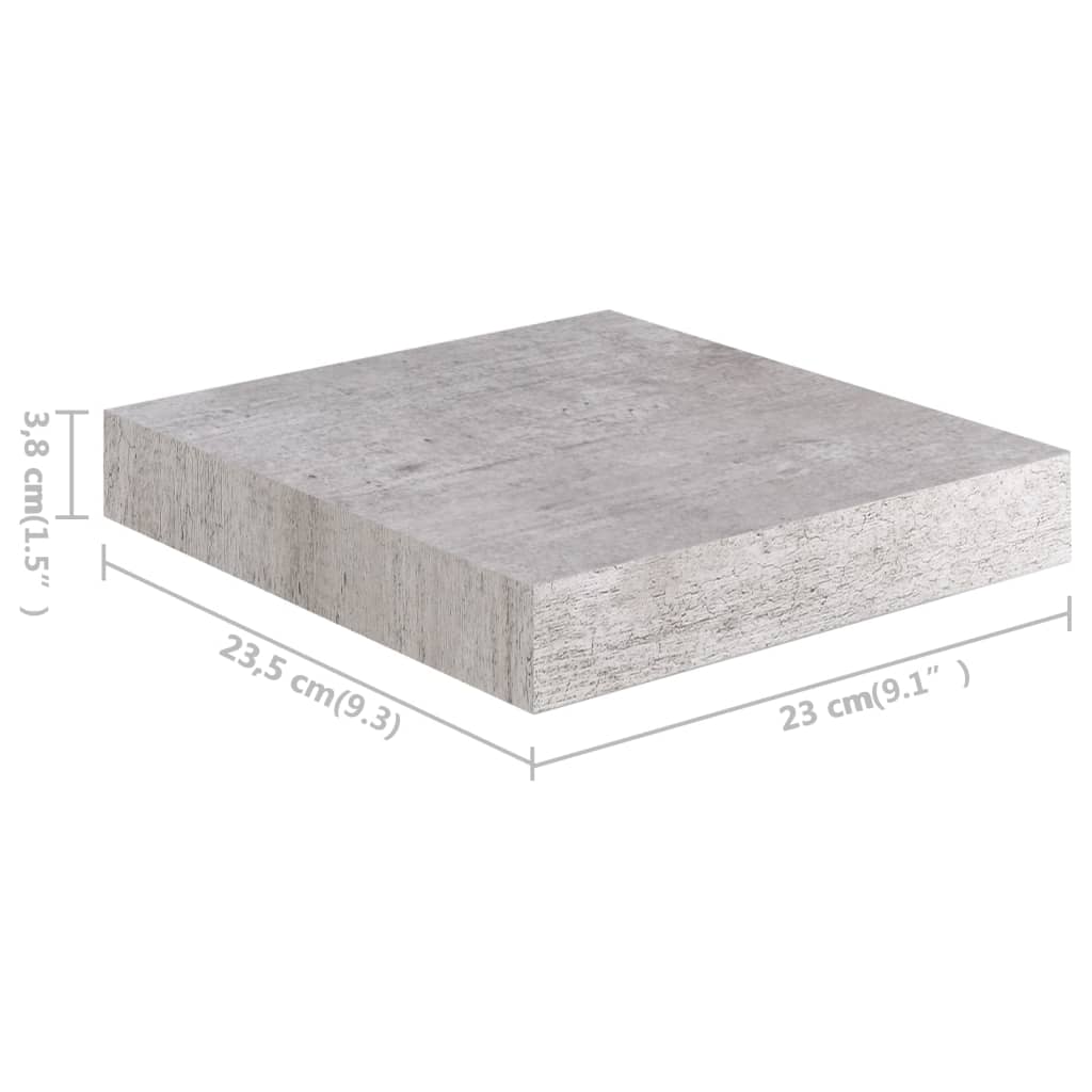 vidaXL Flytende vegghyller 2 stk betonggrå 23x23,5x3,8 cm MDF