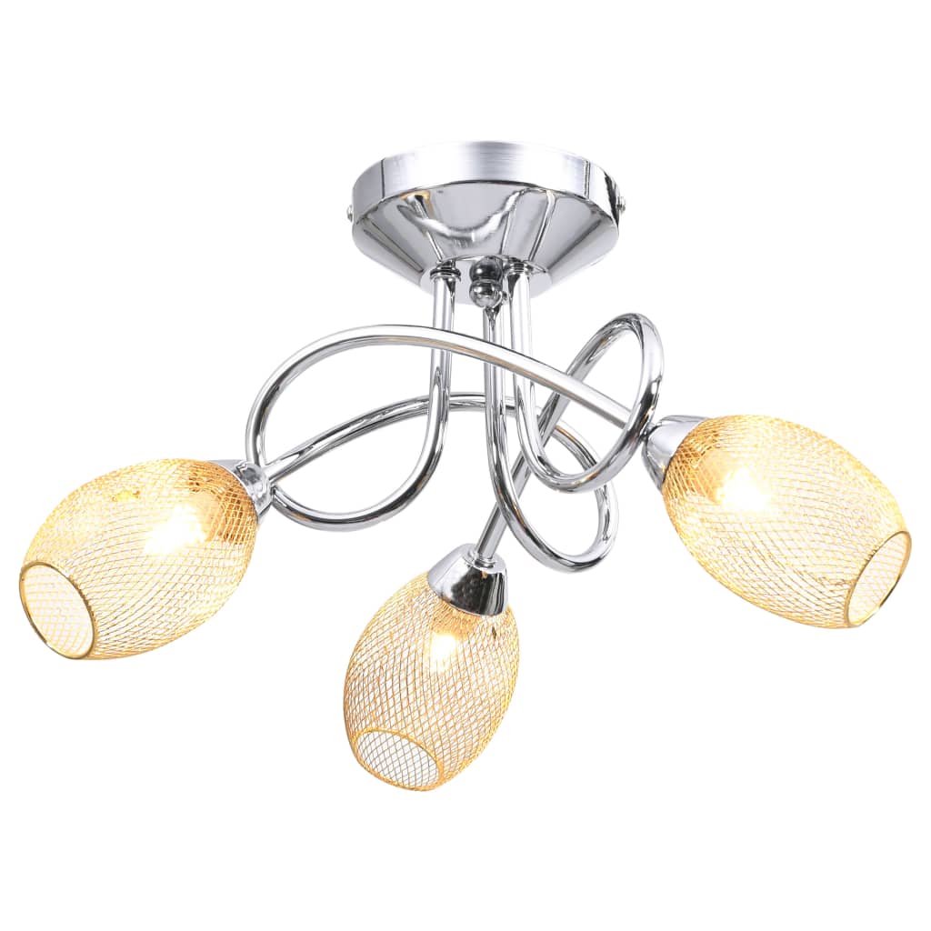 vidaXL Taklampe med forgylte lampeskjermer for 3 G9-lyspærer
