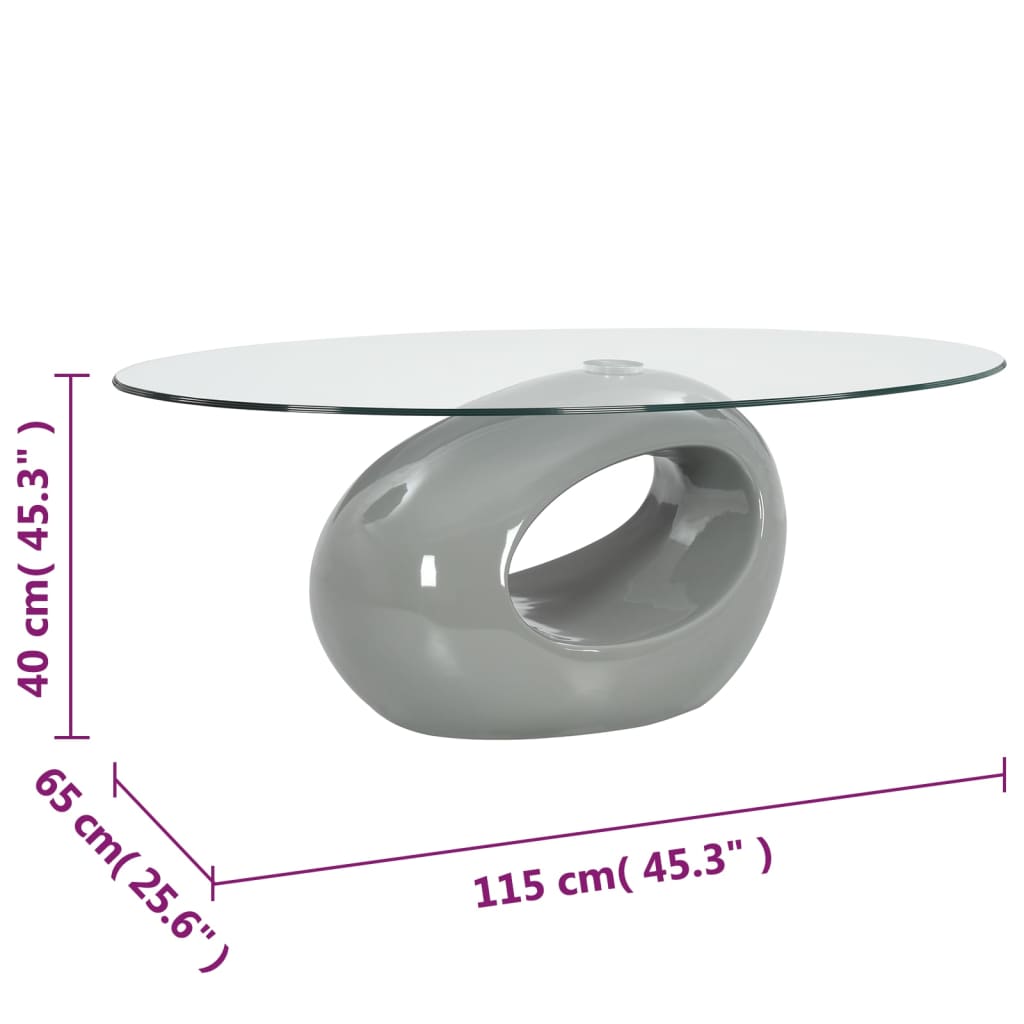 vidaXL Salongbord med bordplate av ovalt glass høyglans grå