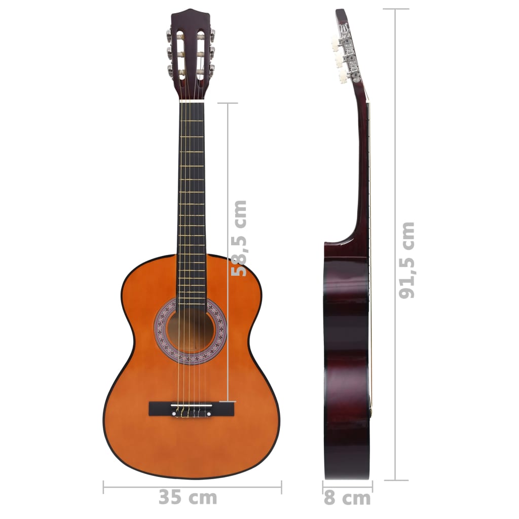 vidaXL Klassisk gitar for nybegynnere med veske 3/4 36"