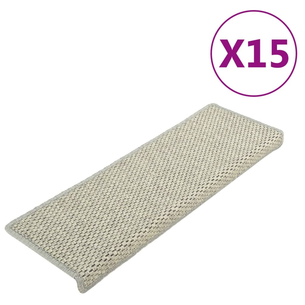 vidaXL Selvklebende trappematter sisal-utseende 15 stk 65x21x4 cm grå
