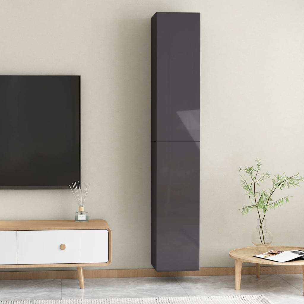 vidaXL TV-benker 2 stk høyglans grå 30,5x30x90 cm sponplate