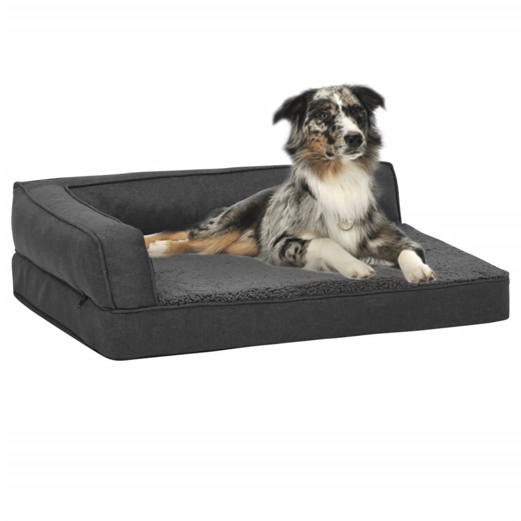 vidaXL Ergonomisk hundeseng med linutseende og fleece 60x42cm mørkegrå