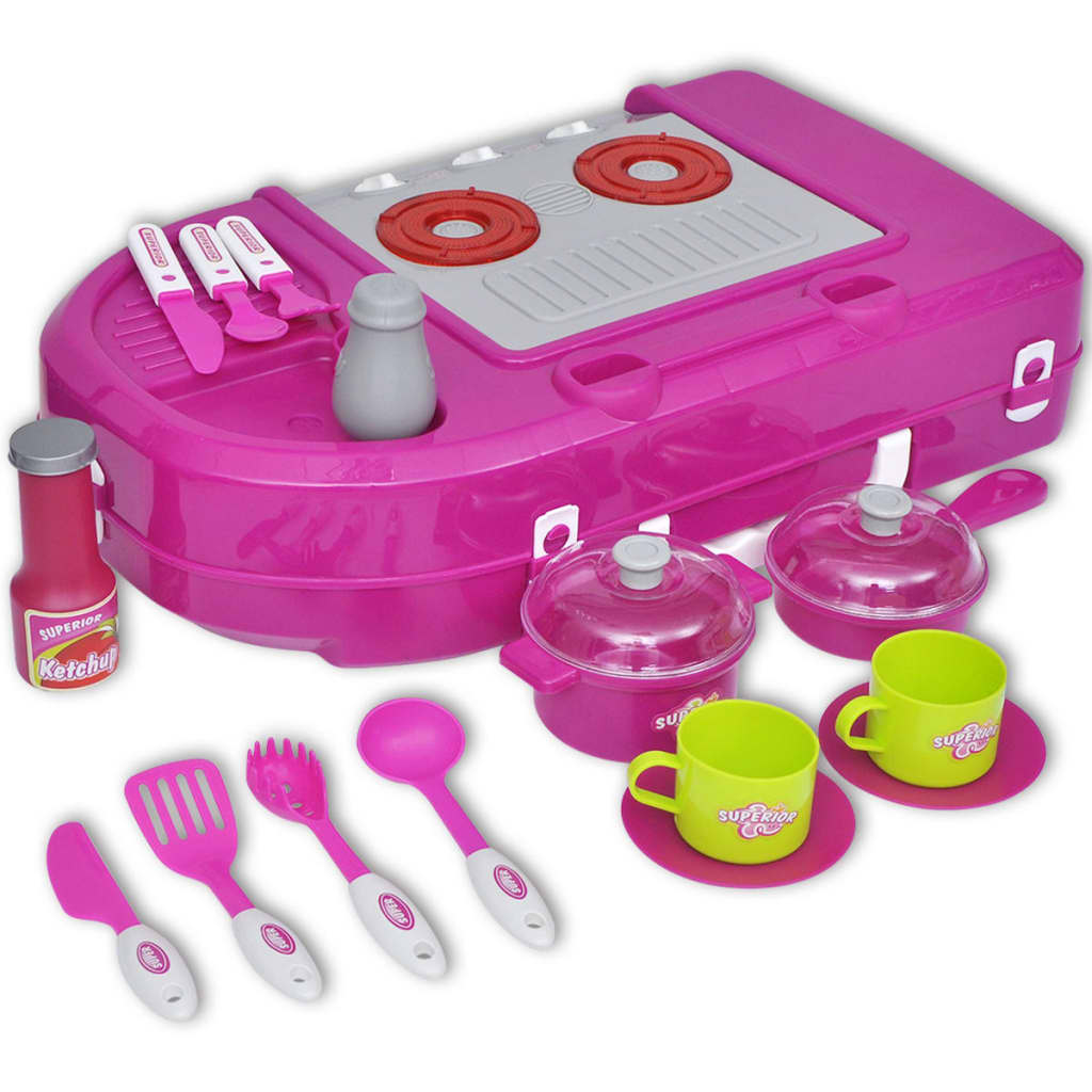 vidaXL Lekekjøkken med lys-/lydeffekt rosa