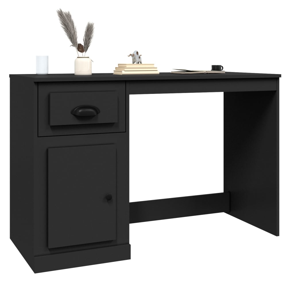 vidaXL Skrivebord med skuff svart 115x50x75 cm konstruert tre