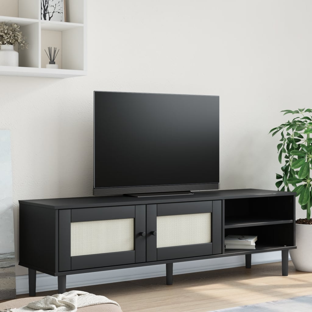 vidaXL TV-benk SENJA rotting-utseende svart 158x40x49 cm heltre furu
