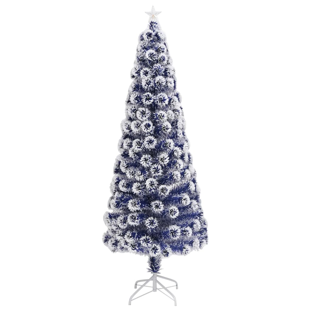 vidaXL Forhåndsbelyst kunstig juletre hvit og blå 240 cm fiberoptikk
