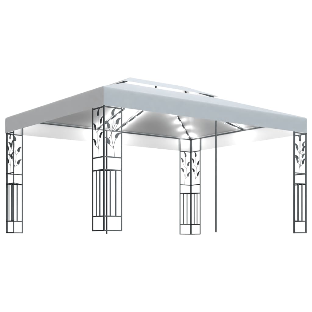 vidaXL Paviljong med dobbelt tak og LED-lysslynge 3x4 m hvit