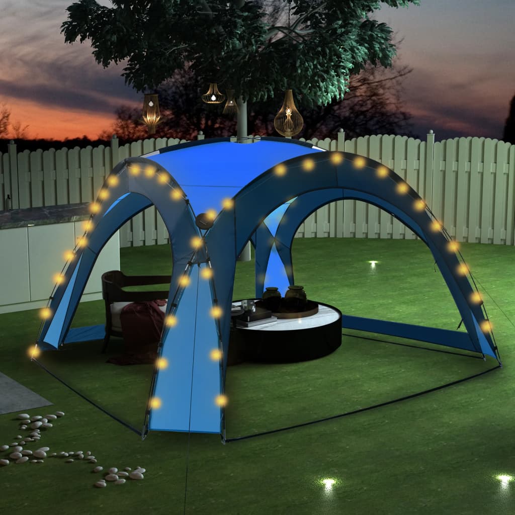 vidaXL Partytelt med LED og 4 sidevegger 3,6x3,6x2,3 m blå