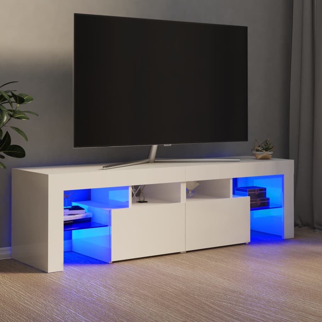 vidaXL TV-benk med LED-lys høyglans hvit 140x36,5x40 cm