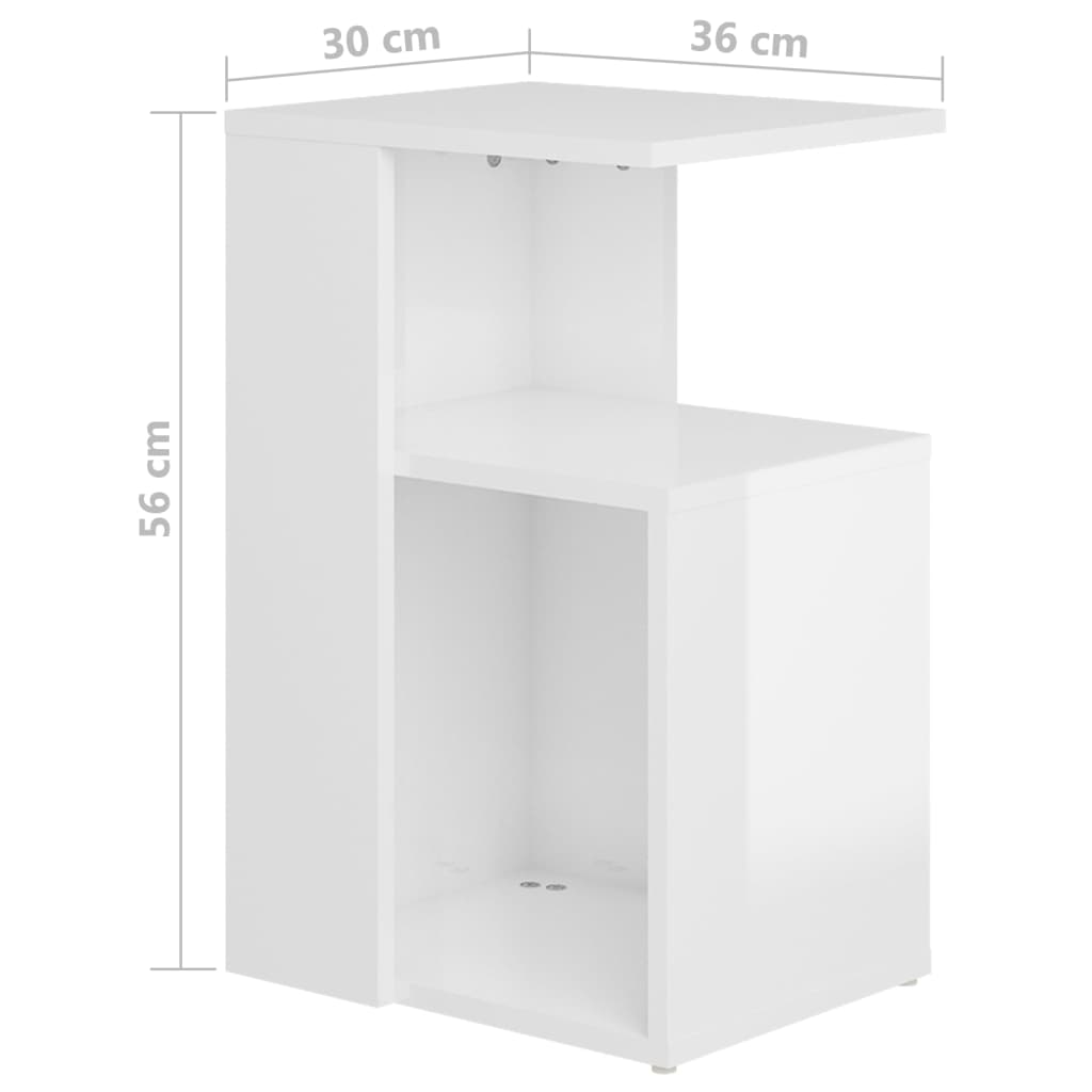 vidaXL Sidebord høyglans hvit 36x30x56 cm sponplate