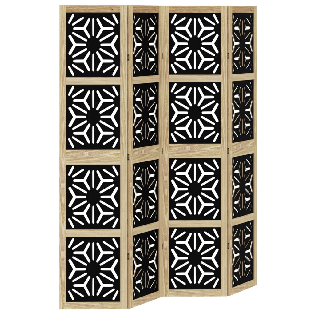 vidaXL Romdeler 4 paneler brun og svart heltre keisertre
