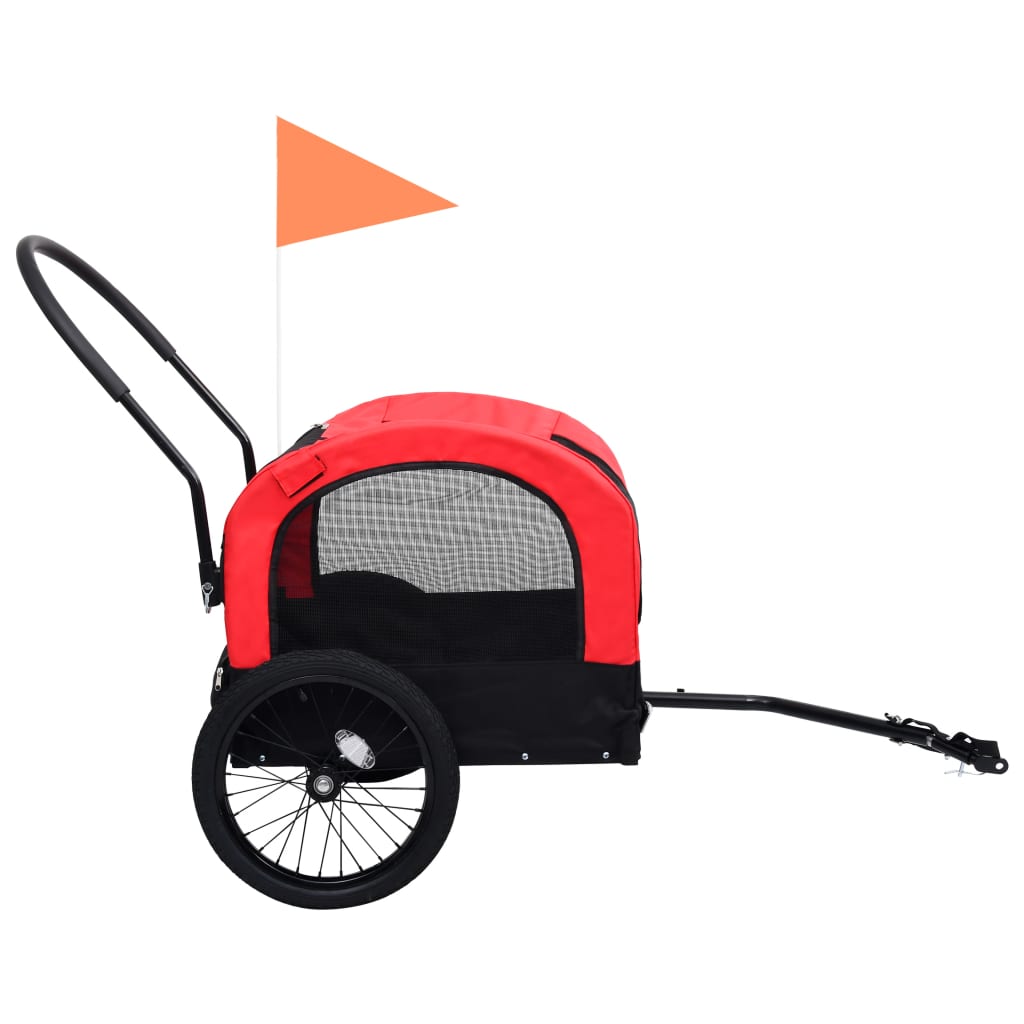 vidaXL 2-i-1 sykkeltilhenger og joggevogn for kjæledyr rød og svart