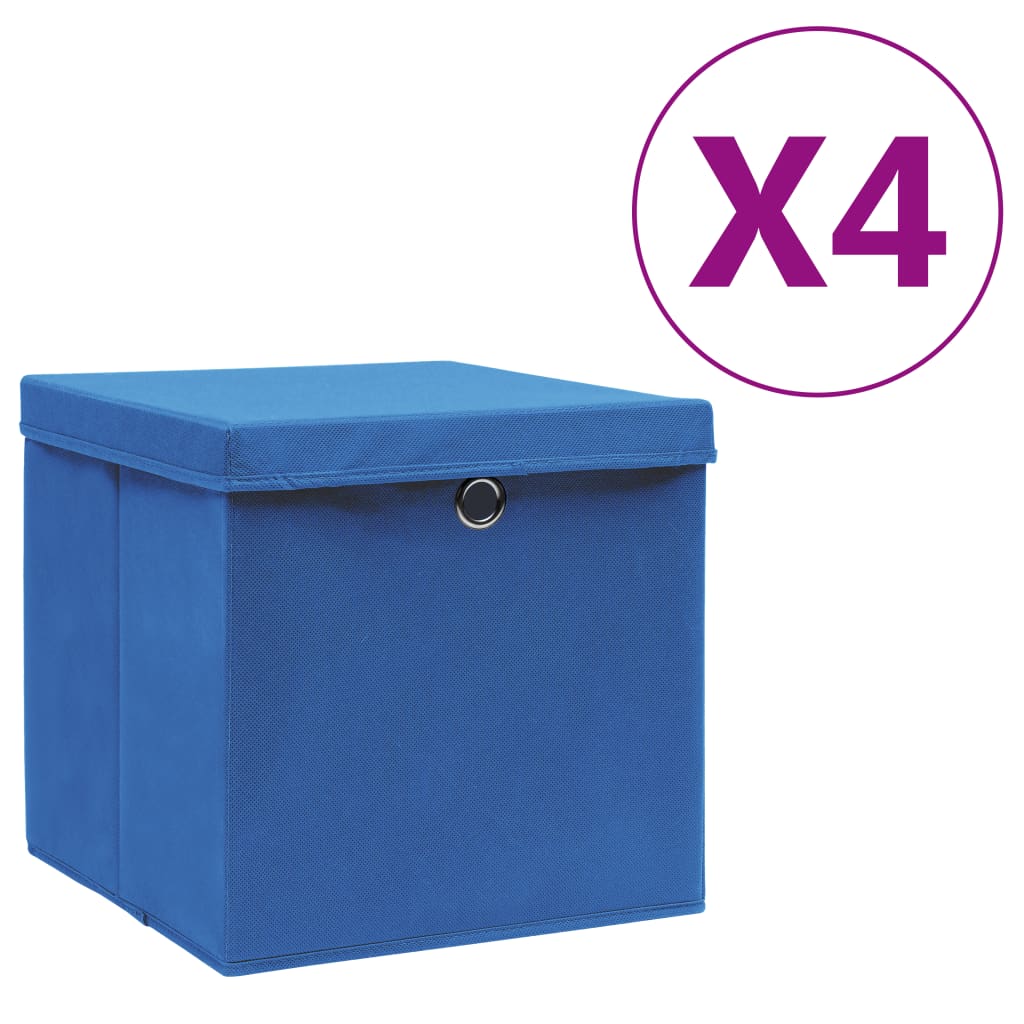 vidaXL Oppbevaringsbokser med deksler 4 stk 28x28x28 cm blå