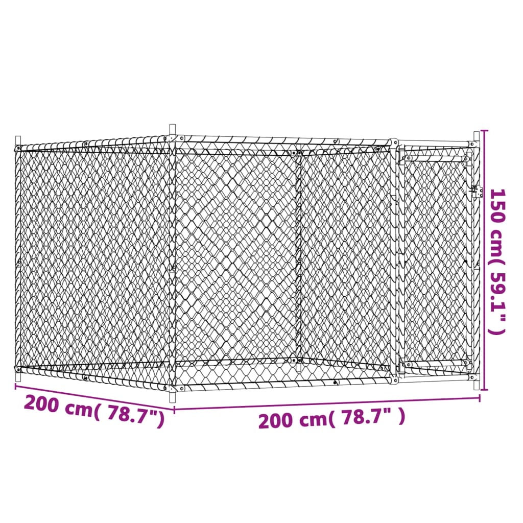 vidaXL Hundebur med dør grå 2x2x1,5 m galvanisert stål