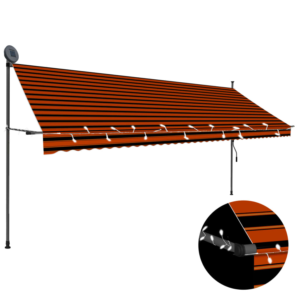 vidaXL Manuell uttrekkbar markise med LED 400 cm oransje og brun