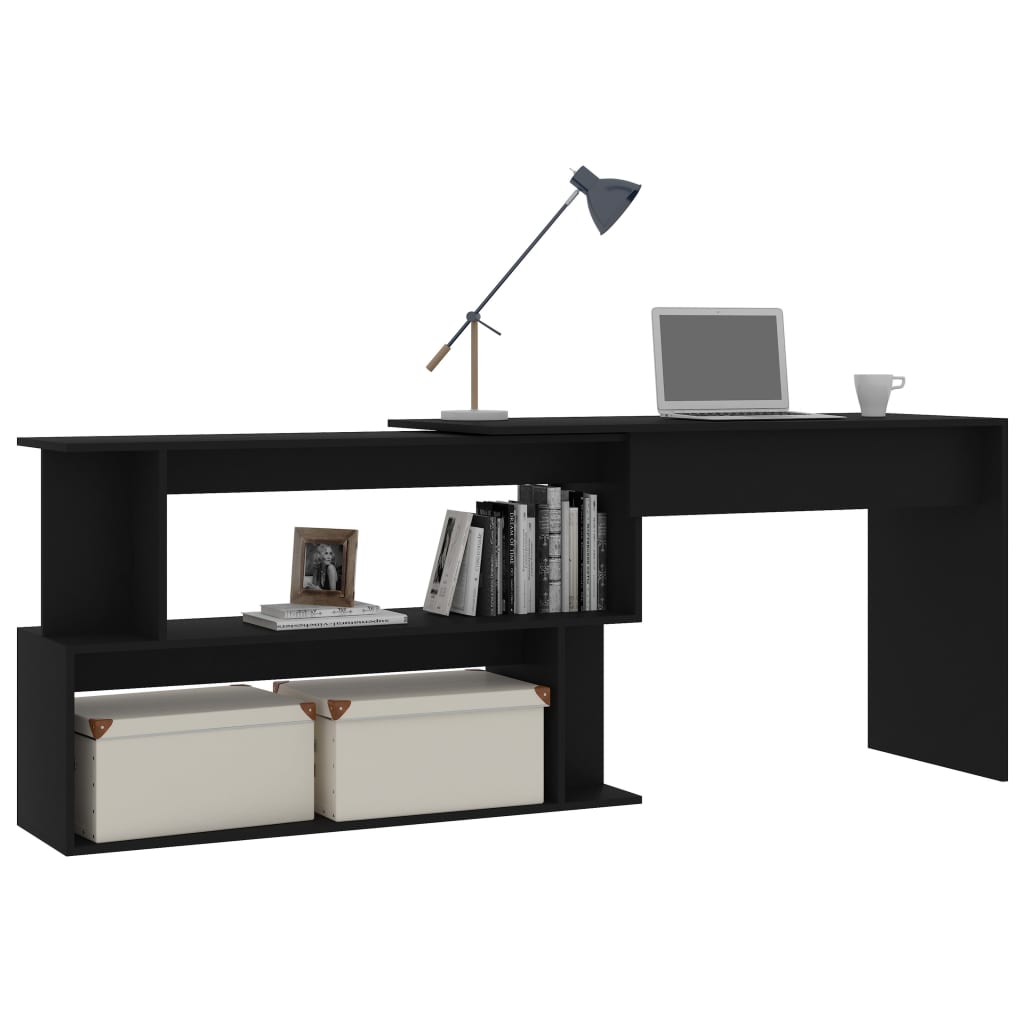 vidaXL Hjørneskrivebord svart 200x50x76 cm sponplate