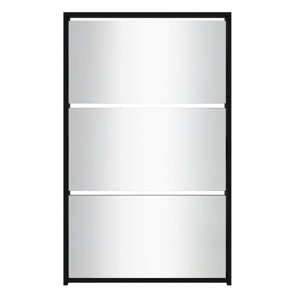 vidaXL Skoskap med speil 3 lag svart 63x17x102,5 cm