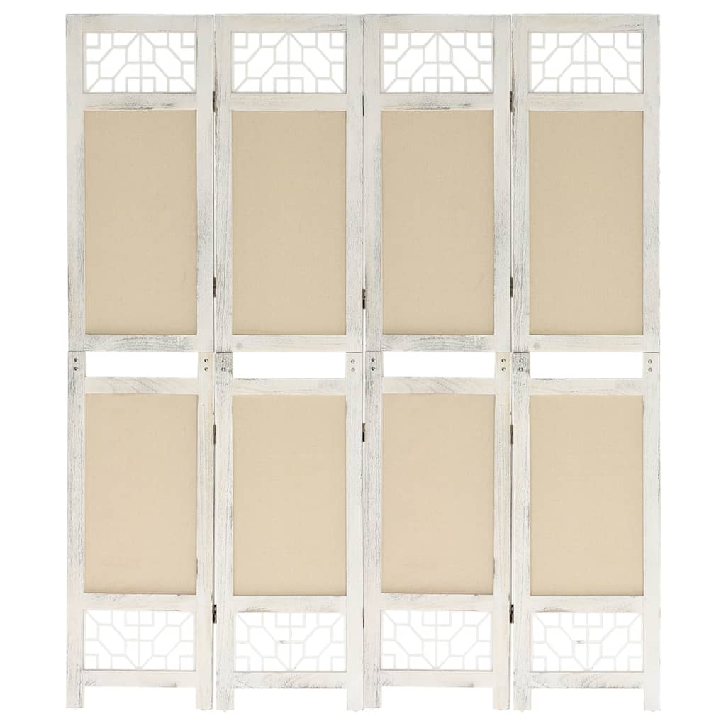 vidaXL Romdeler med 4 paneler kremhvit 140x165 cm stoff