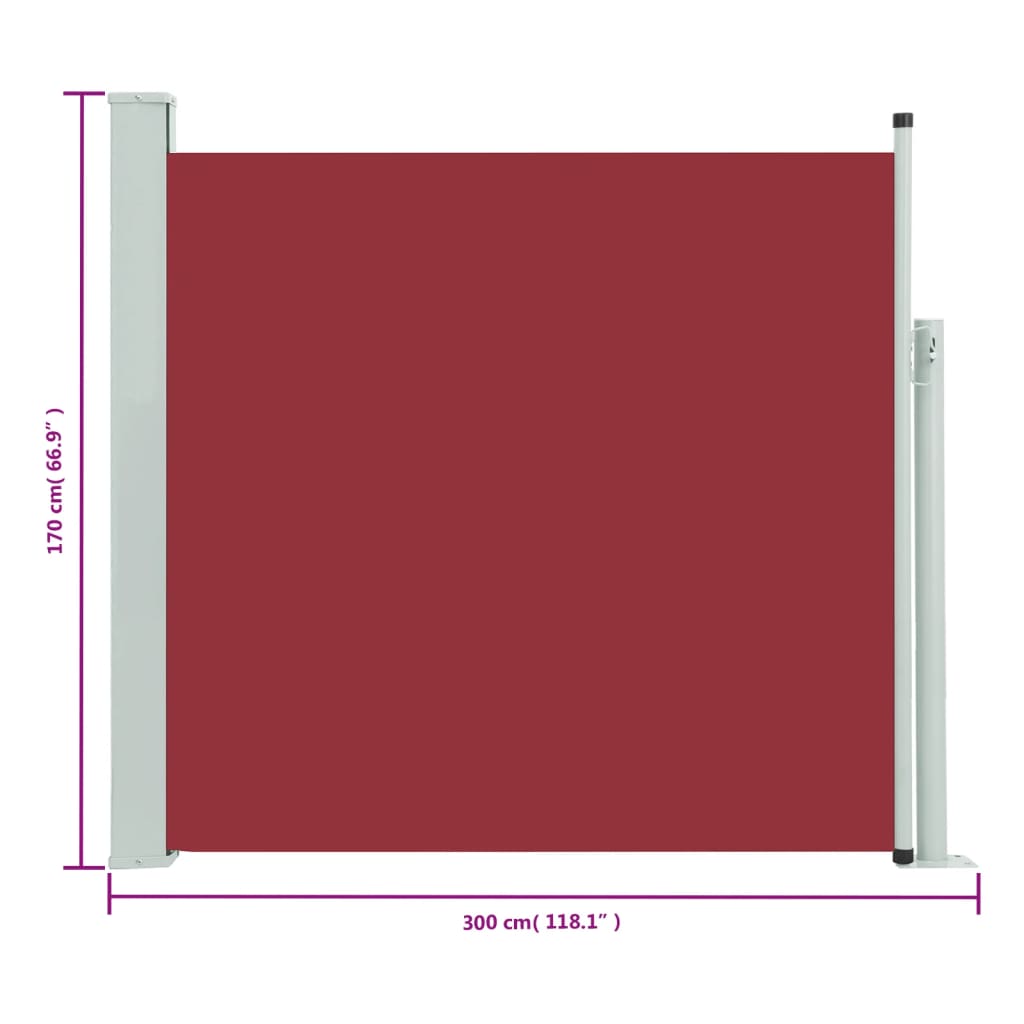 vidaXL Uttrekkbar sidemarkise 170x300 cm rød