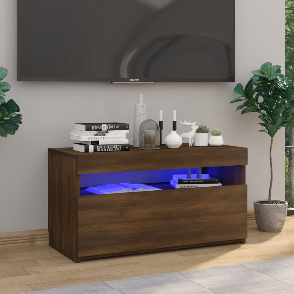 vidaXL TV-benk med LED-lys brun eik 75x35x40 cm
