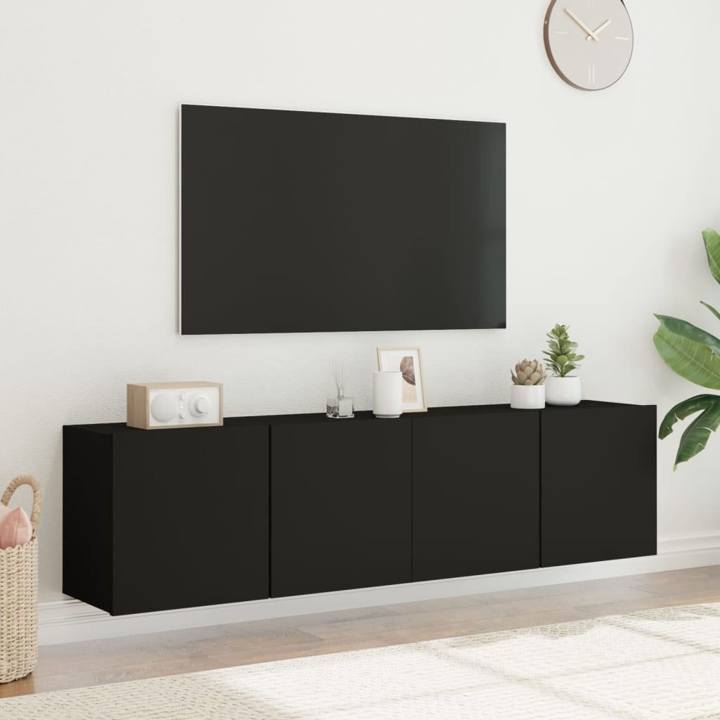 vidaXL Veggmonterte TV-benker 2 stk svart 80x30x41 cm