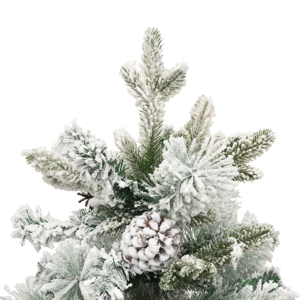 vidaXL Forhåndsbelyst juletre flokket snø og kongler 150 cm PVC og PE