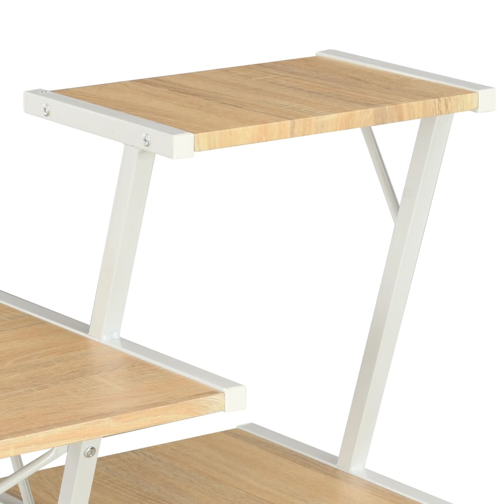 vidaXL Skrivebord med hylle hvit og eik 116x50x93 cm