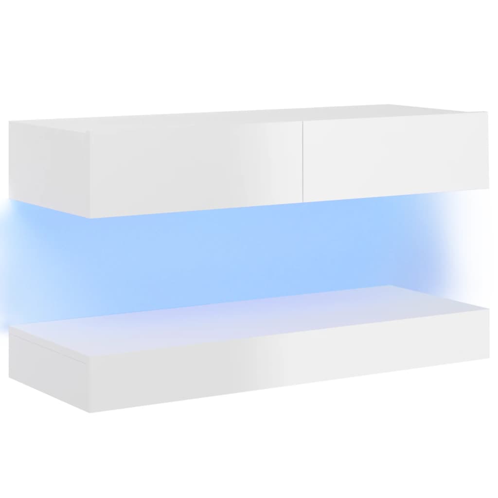 vidaXL TV-benk med LED-lys høyglans hvit 90x35 cm