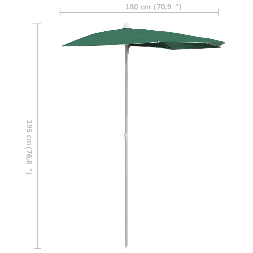 vidaXL Halvrund parasoll med stang 180x90 cm grønn