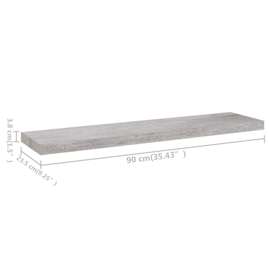 vidaXL Flytende vegghylle betonggrå 90x23,5x3,8 cm MDF