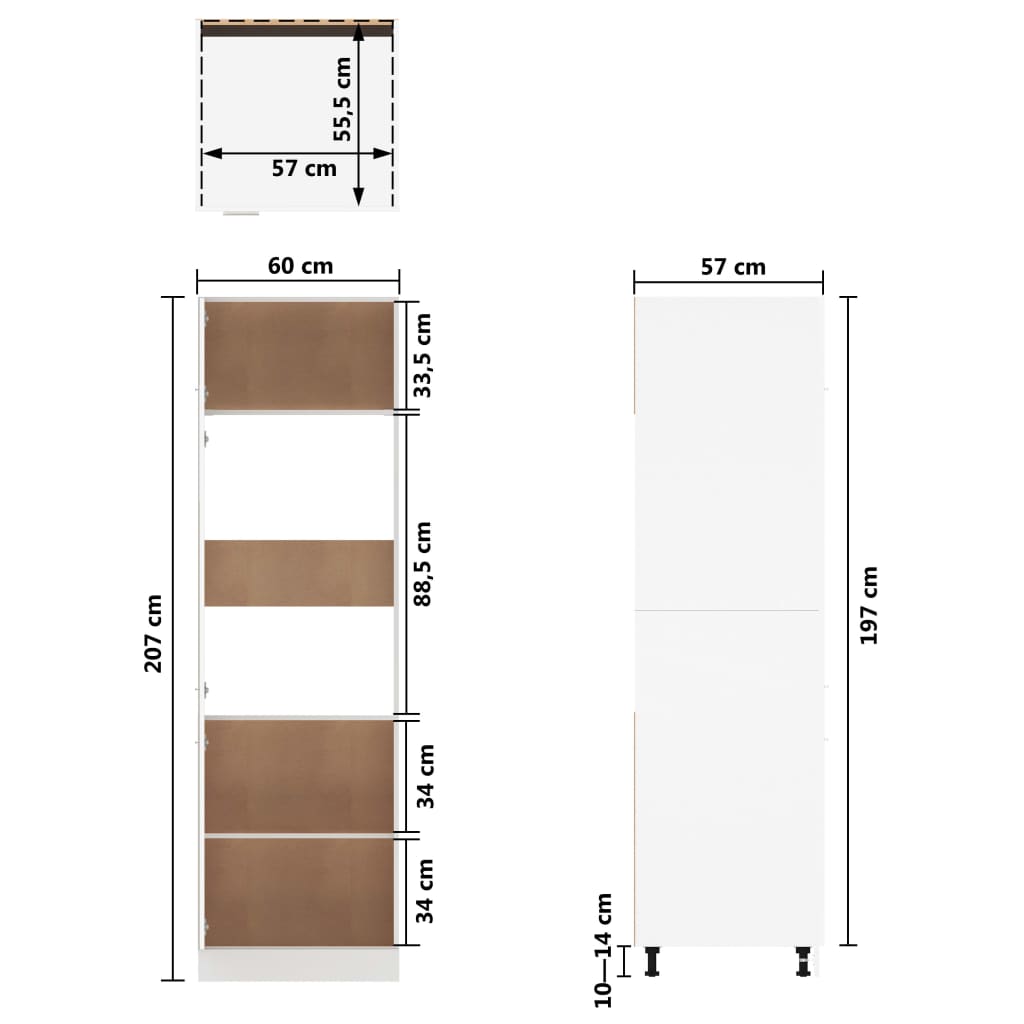 vidaXL Skap for kjøkkenskap høyglans hvit 60x57x207 cm sponplate