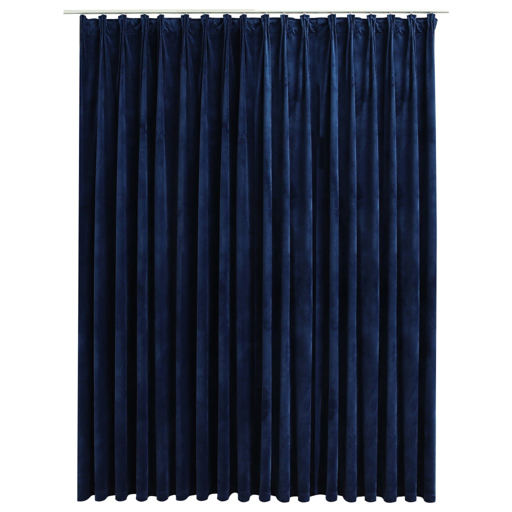 vidaXL Lystett gardin med metallkroker fløyel mørkeblå 290x245 cm