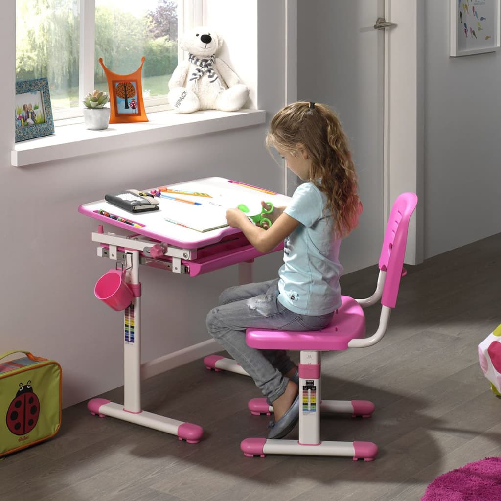 Vipack Justerbar barnepult Comfortline 201 med stol rosa og hvit